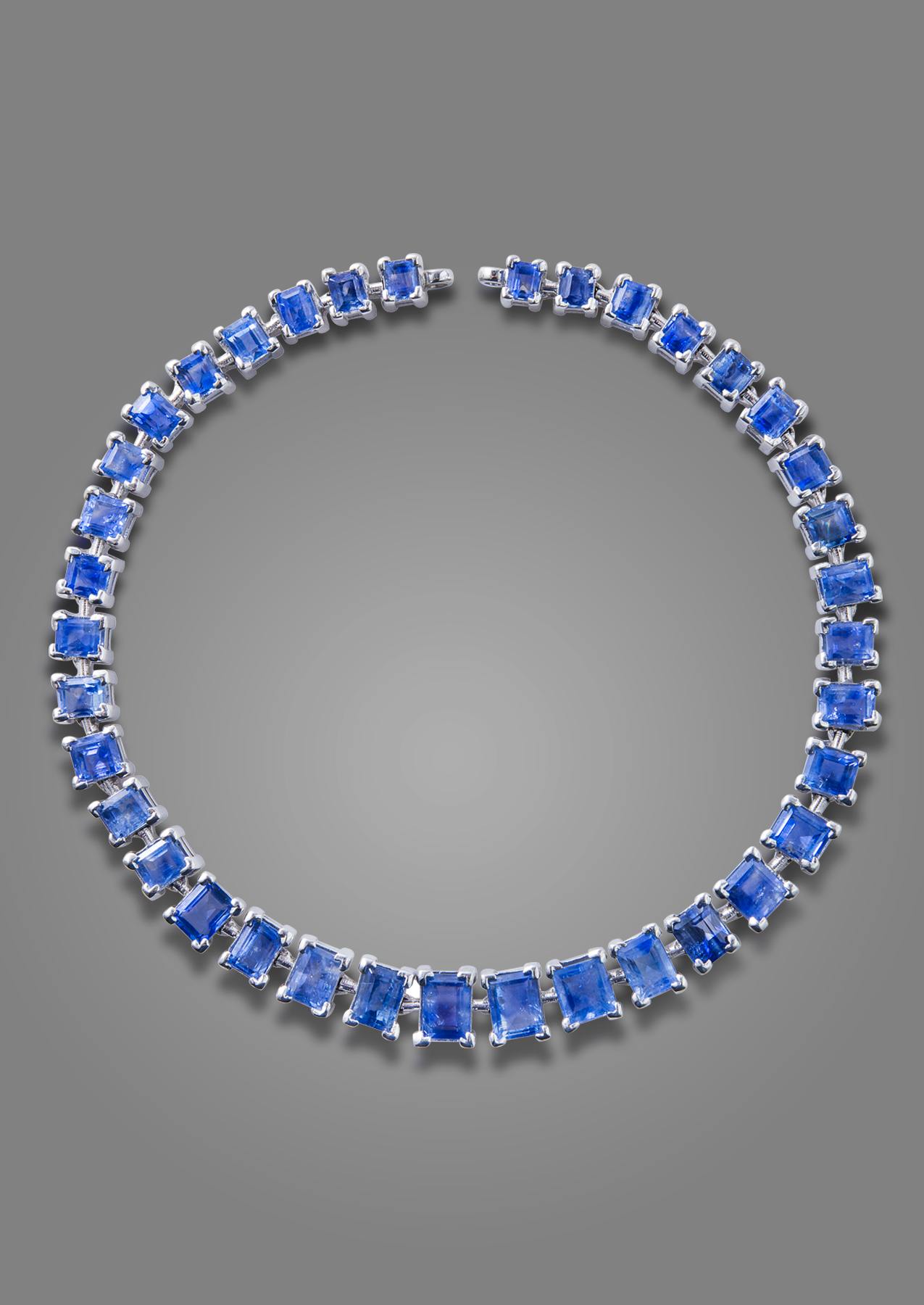 JUSTLEE Kashmir sapphire necklace featuring 37 unheated natural Kashmir  sapphires totaling 34.02 carats, GIA Portrait certified