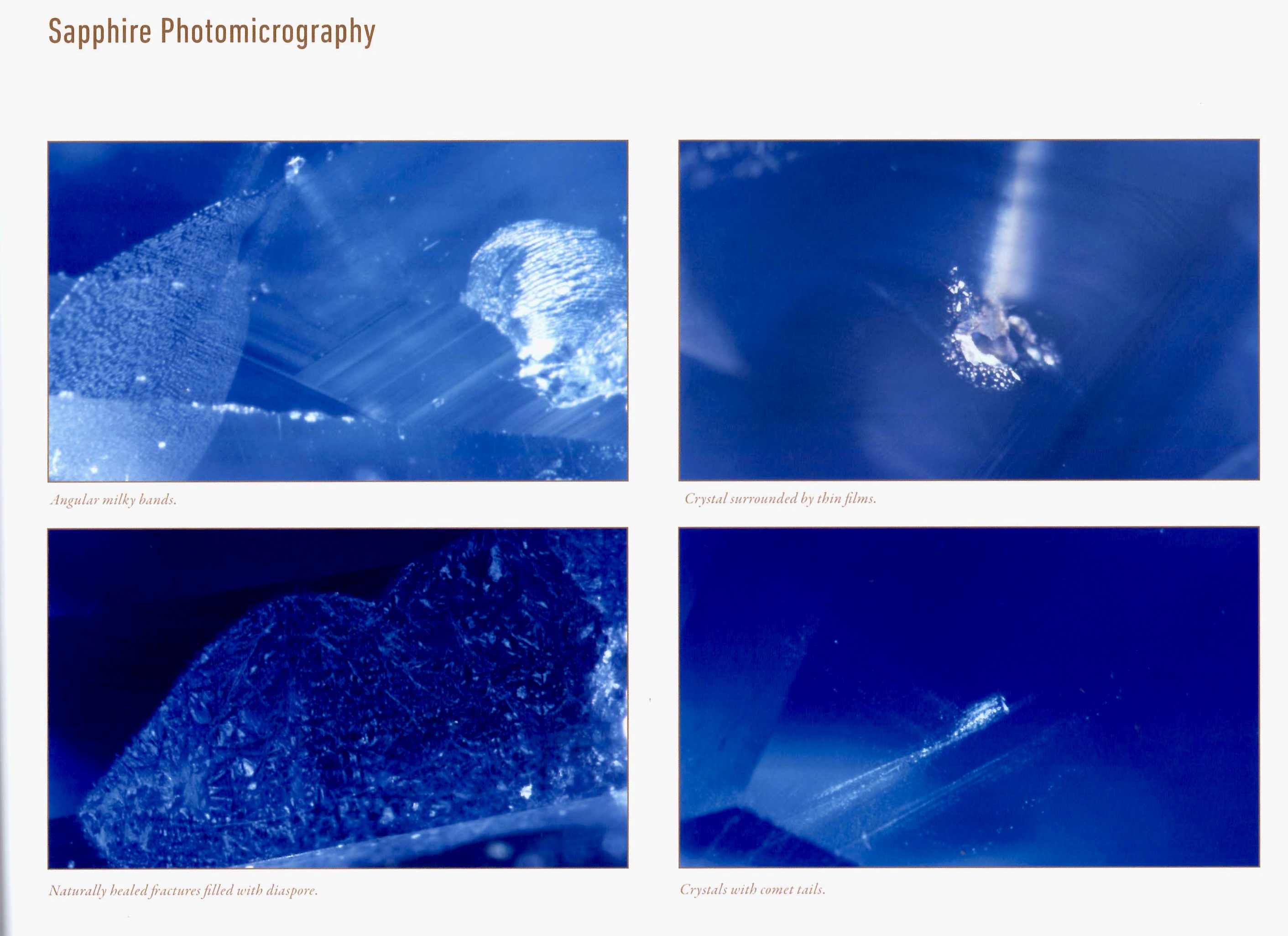 Close-up of unheated Kashmir sapphire displaying velvety blue optical  quality caused by intact rutile silk inclusions